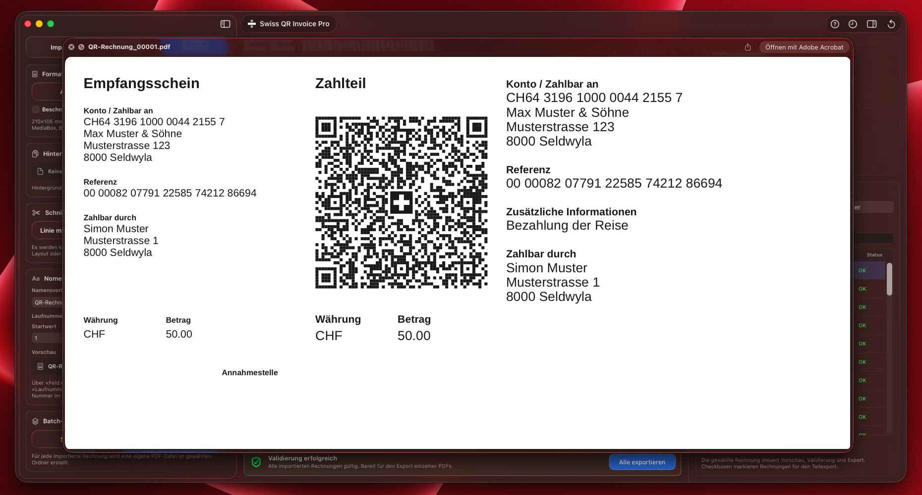 Quick-Look-Vorschau einer QR-Rechnung